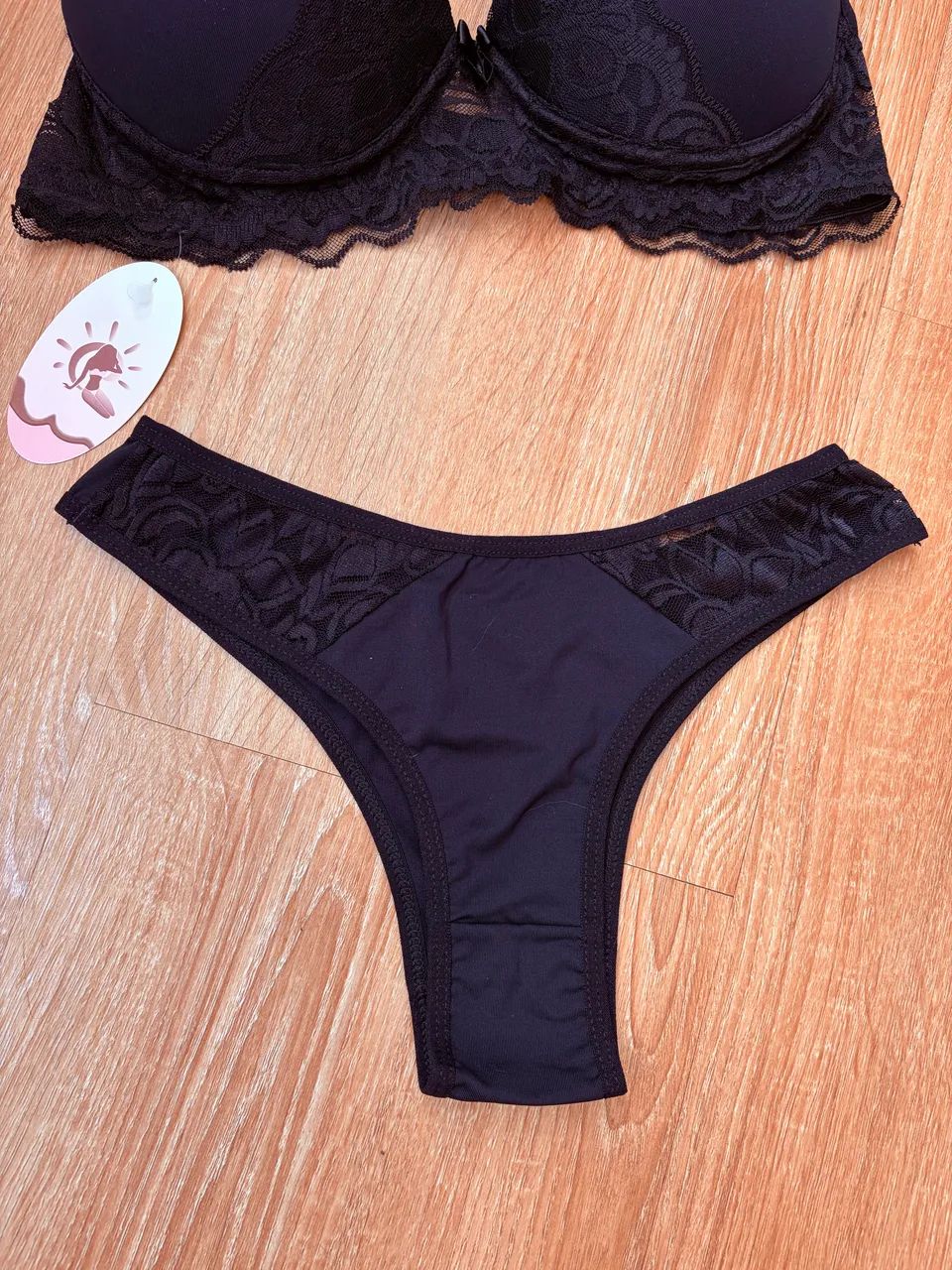 Conjunto de lingerie com renda, preta, tamanho G - Foto 2