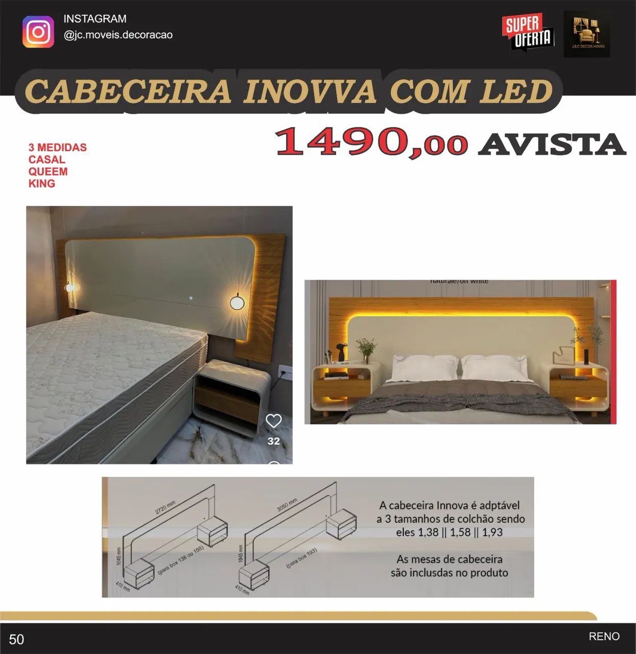 CABECEIRA INNOVA COM LED 3 MEDIDAS  - Foto 4