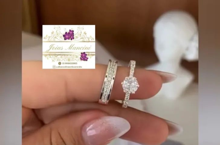 Par de Alianças Prata com Anel Pronta Entrega enviou imediato no horário comercial - Foto 2