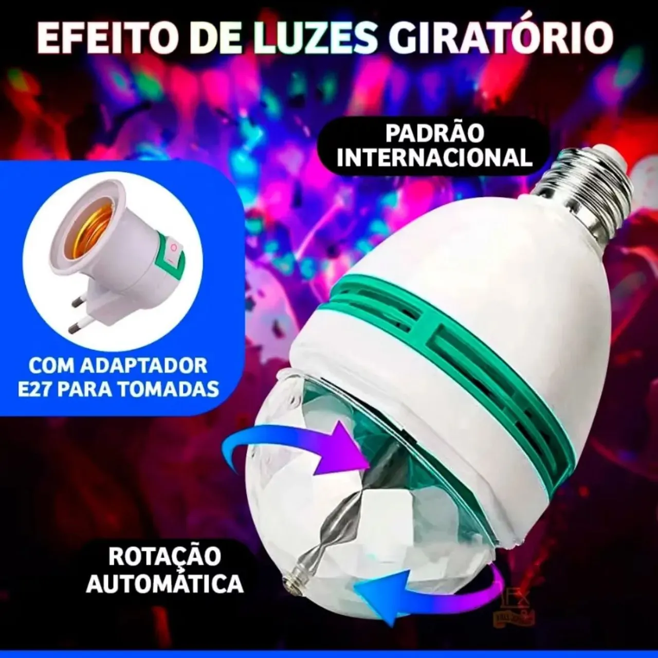 Lâmpada de Disco Giratória com Adaptador E27 para Tomadas
