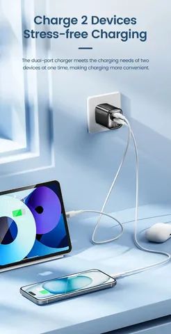 Carregador ultra rápido Samsung Motorola, USB duplo, GaN, com display, 33W, novo lacrado - Foto 4