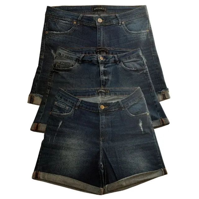 Kit 3 Shorts Plus Size Com Barra Dobrada Jeans