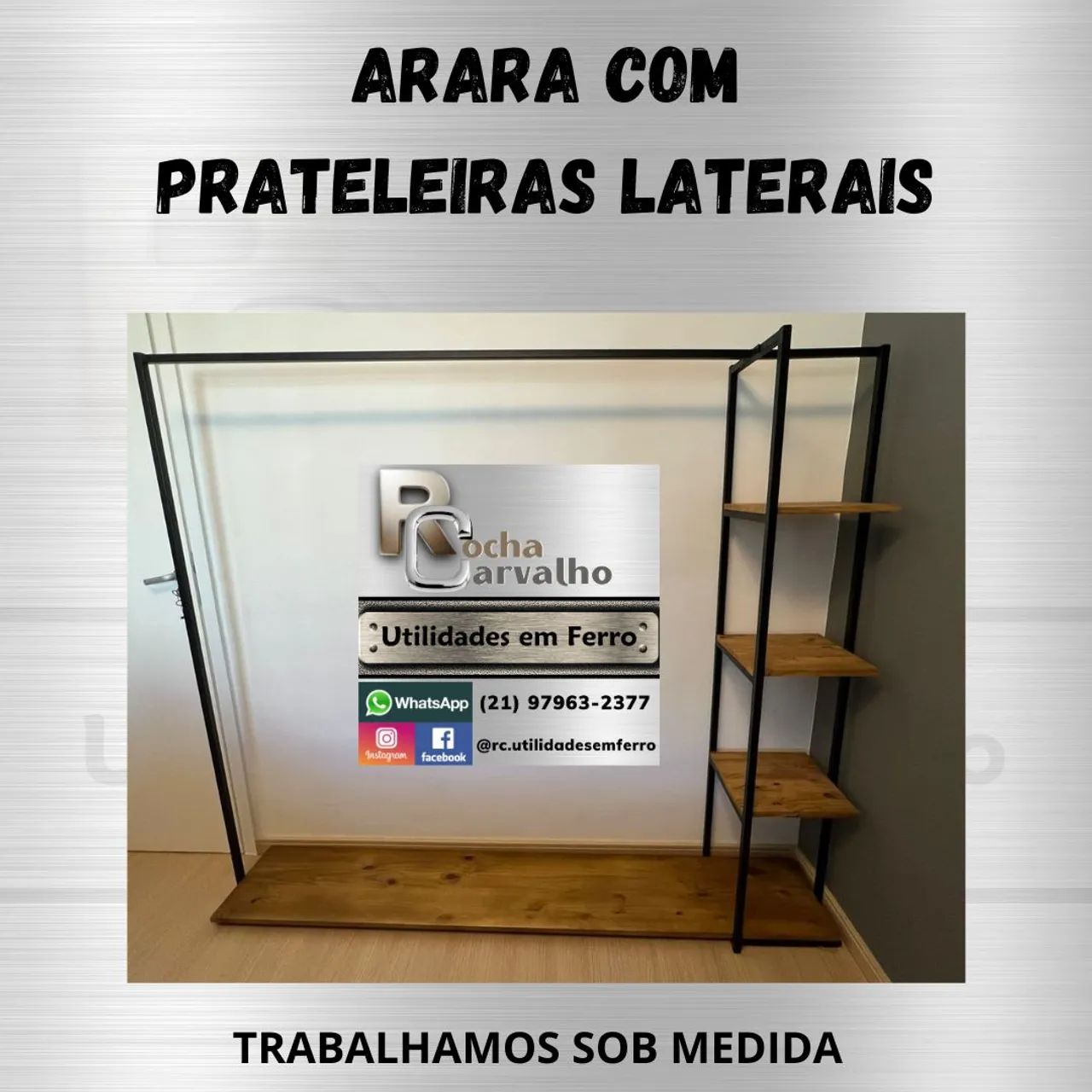 Arara Industrial com Base e Prateleiras Laterais. Sob Encomenda. 
