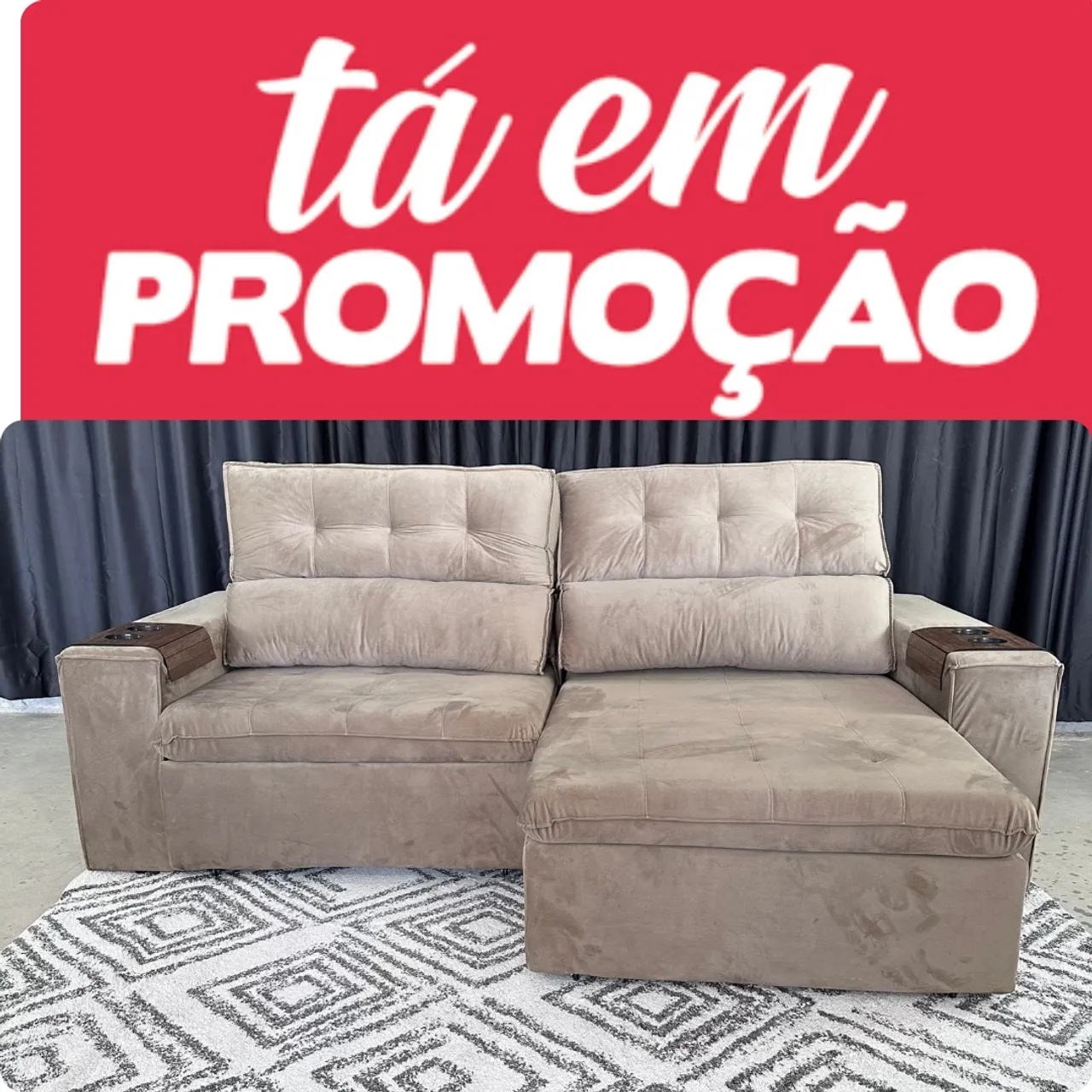 Sofá retrátil promoção bege claro 4 lugares