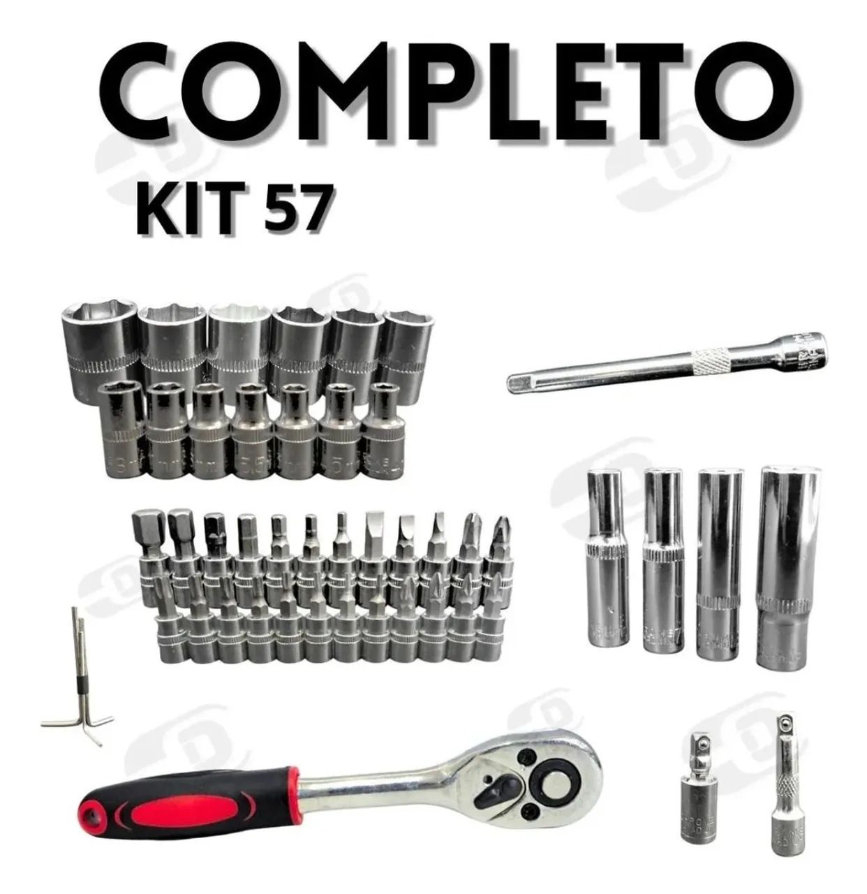 Jogo de Soquetes Bits chaves e cachimbos - 1/4 <br>57 Peças Aço CrV - Pronta Entrega  - Foto 3