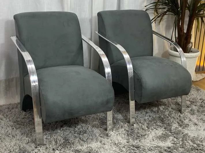 Conjunto de Poltronas 2x1x1 Cinza Braço Alumínio  - Foto 3