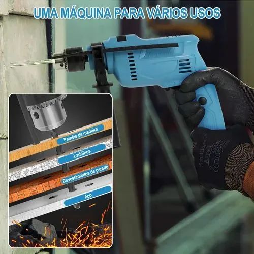 Taladro De Impacto E Esmerilhadeira Angular C/maleta Dobevi Cor Azul - Foto 5