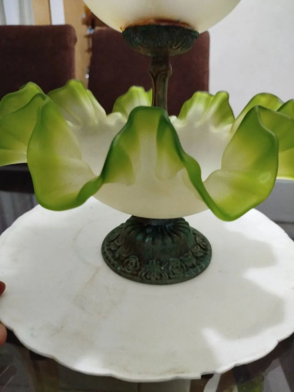 Fruteira  rara com estrutura em bronze vidro verde  - Foto 3