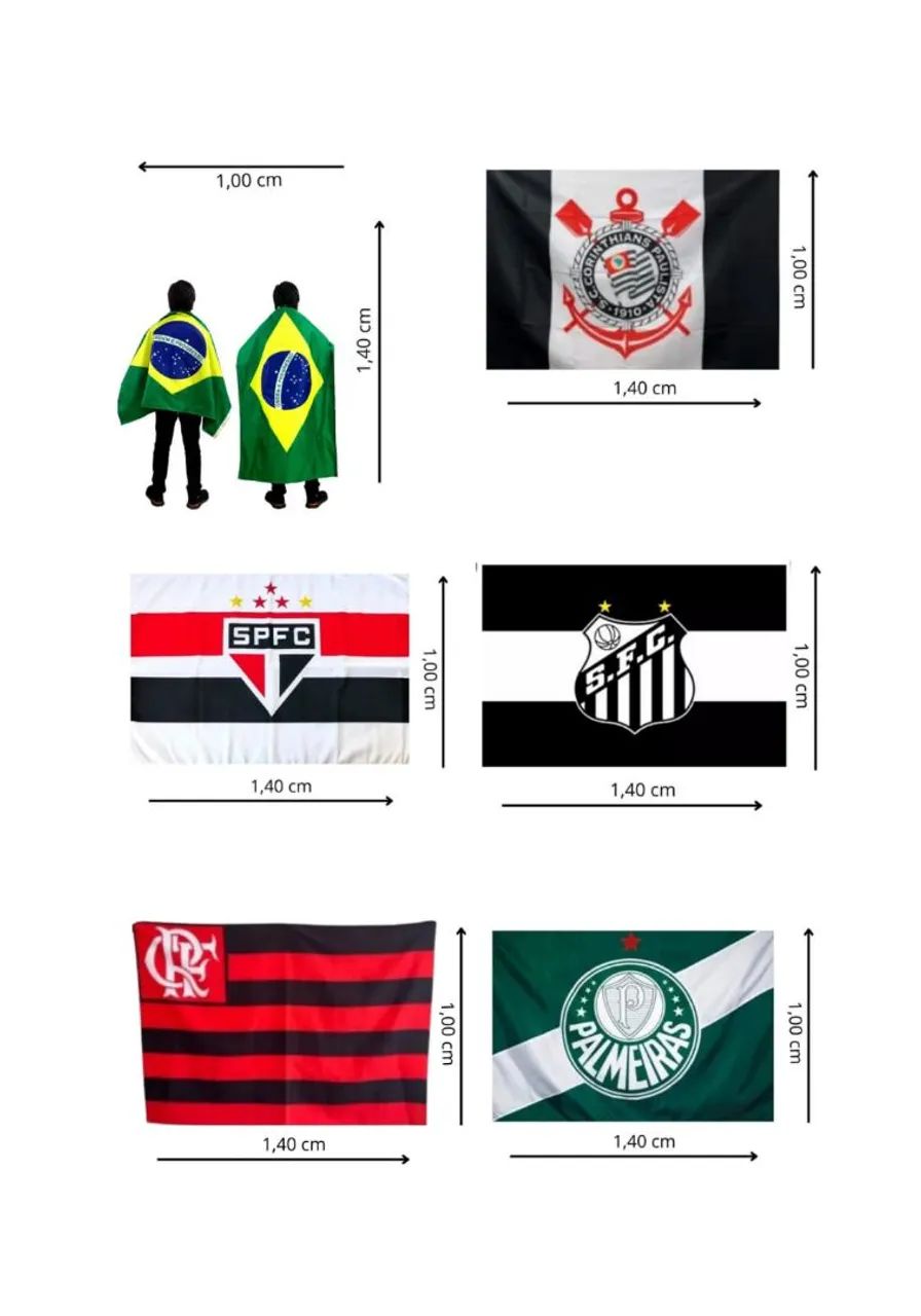 Bandeira de corpo de vários times tamanho 100x140 cm