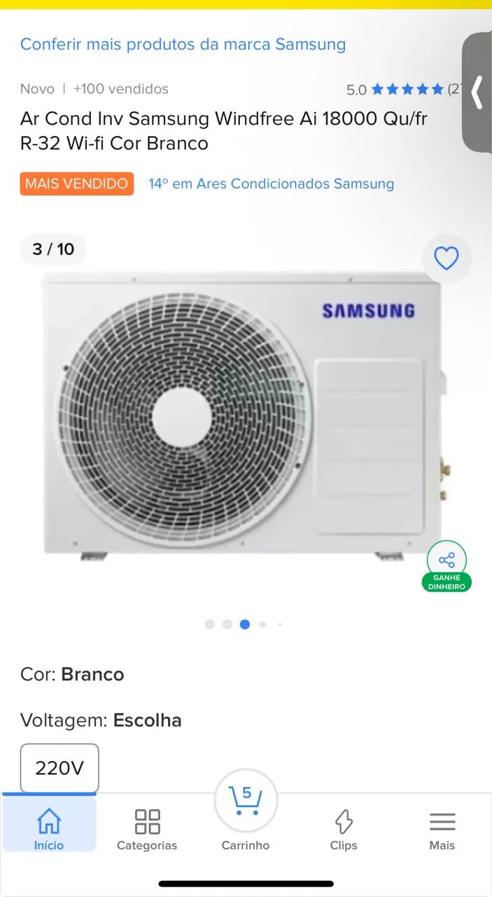 Ar condicionado Samsung usado 18mil btu 