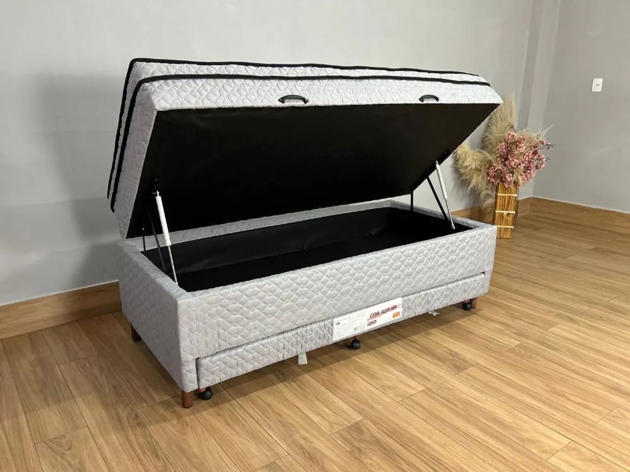 Cama Box Baú Sublime Molas Solteiro Com Auxiliar - 88X188X57