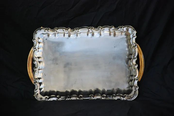 bandeja vintage anos 70 decorada folhas douradas , sem os cabinhos  40 x 26 - Foto 3