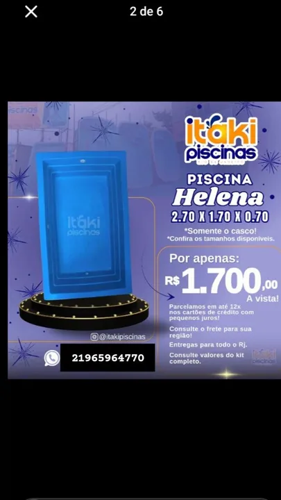 Piscina de fibra ( somente o casco ) 