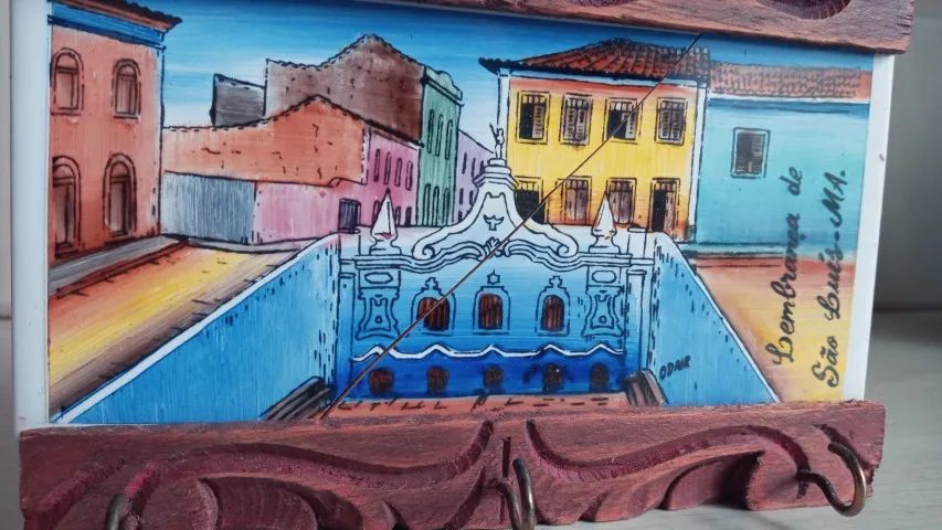 Porta Chaves  Rústico Quadro em Azulejo Madeira Maranhão perfeito.   - Foto 2