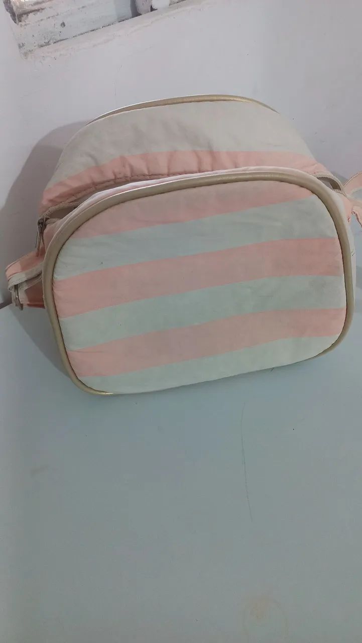 Bolsa de ombro listrada rosa e branca bebê menina  - Foto 3