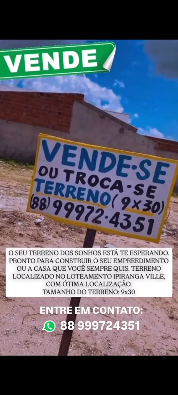 Vende_se ou troca_se Terreno na cidade de Quixadá Ceará