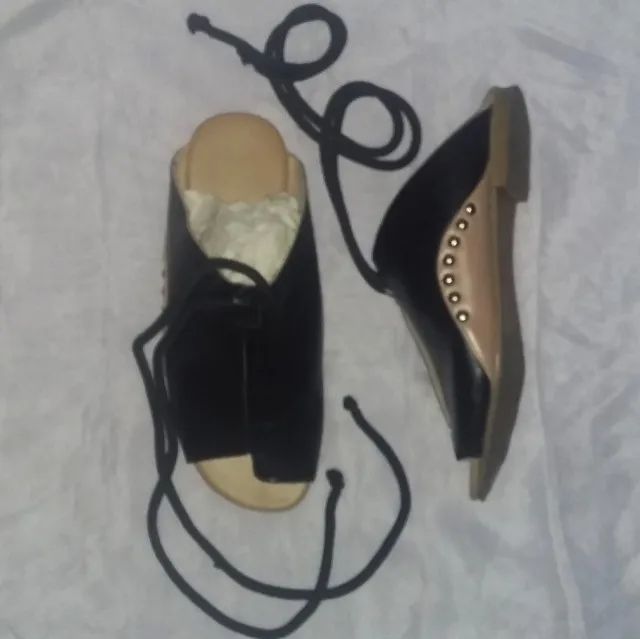 Sandalia feminina preta de cordas amarração -(promocao roupas sapatos femininos liquidacao