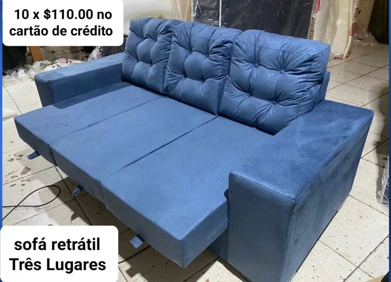 Sofá retrátil azul novo melhor preço entrego 