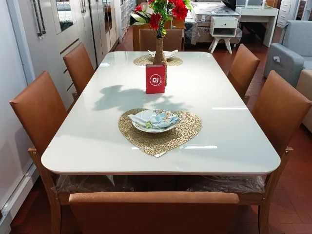 Conjunto de Jantar Celeste 1,60m c/ 06 Cadeiras Estofadas Milla 100%MDF. - Foto 3