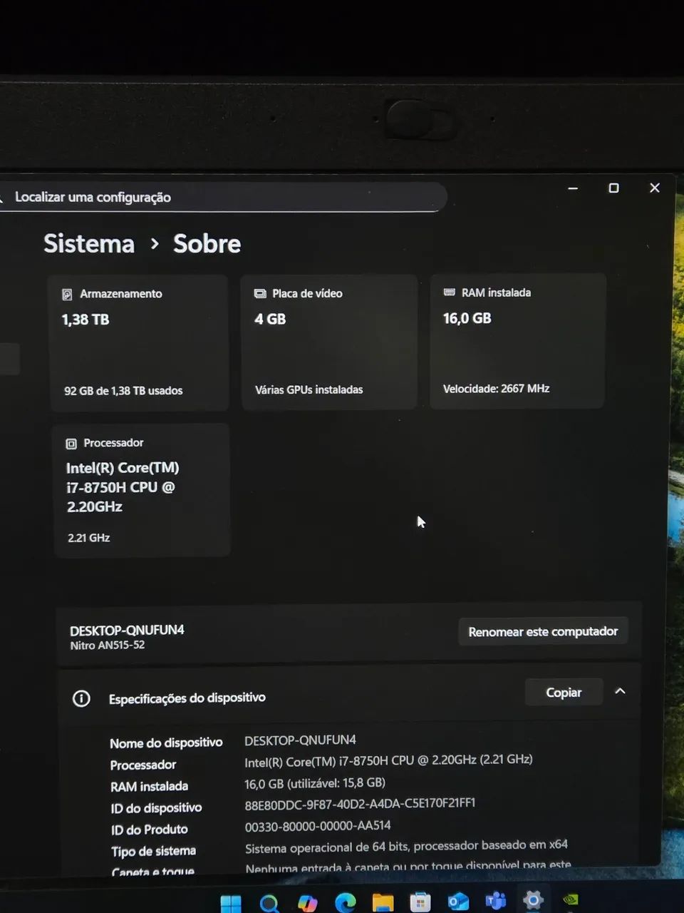 Notebook Acer Nitro64312420076162124