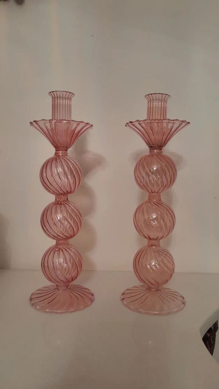 Castiçais de Cristal Rosa