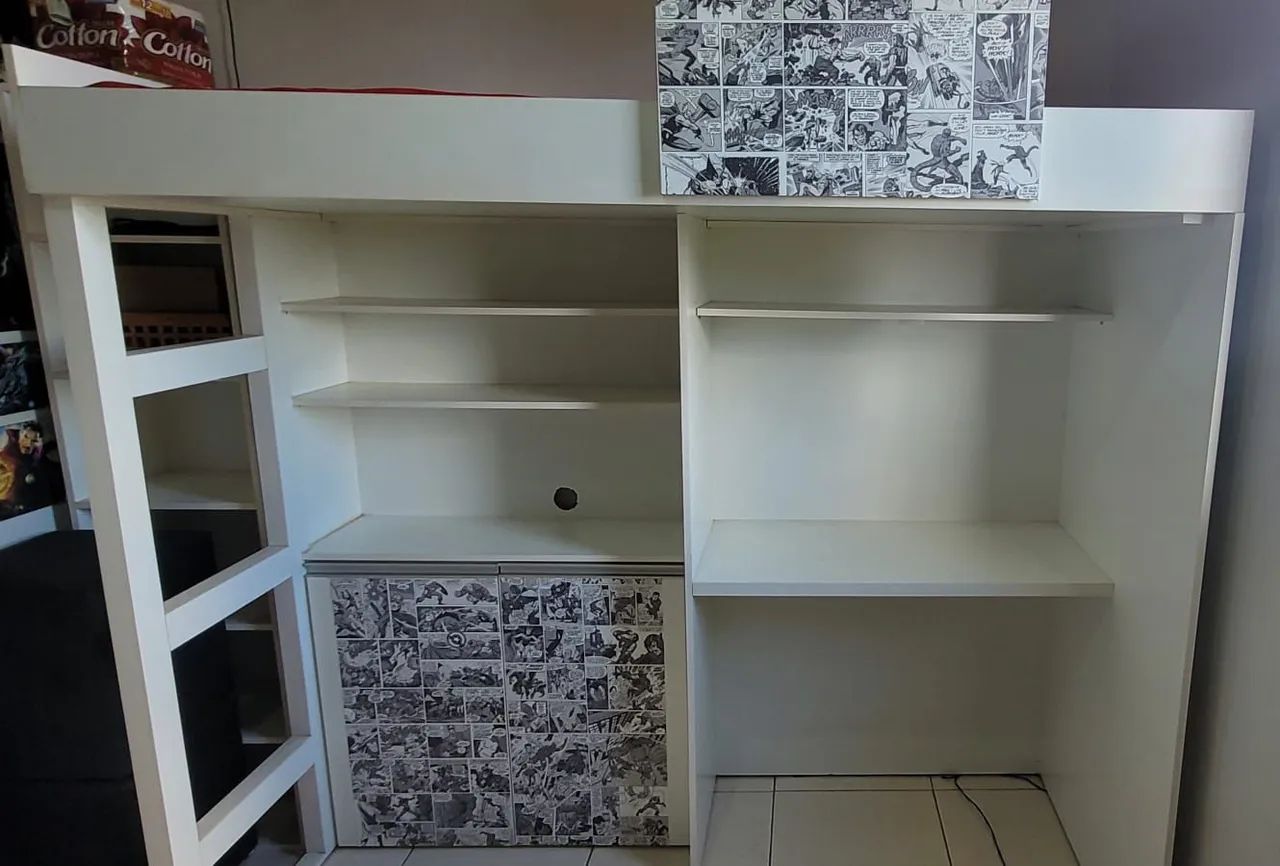 Cama Suspensa e Estante - Ideal para Quarto MDF 