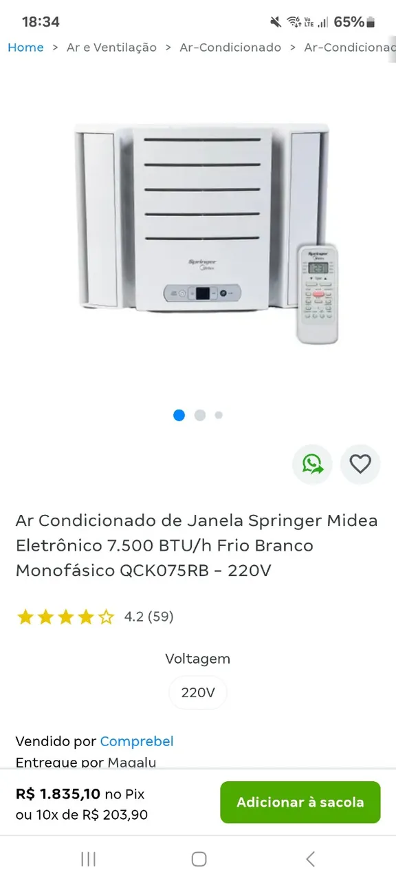 Ar condicionado de janela Springer 7.500 BTUs