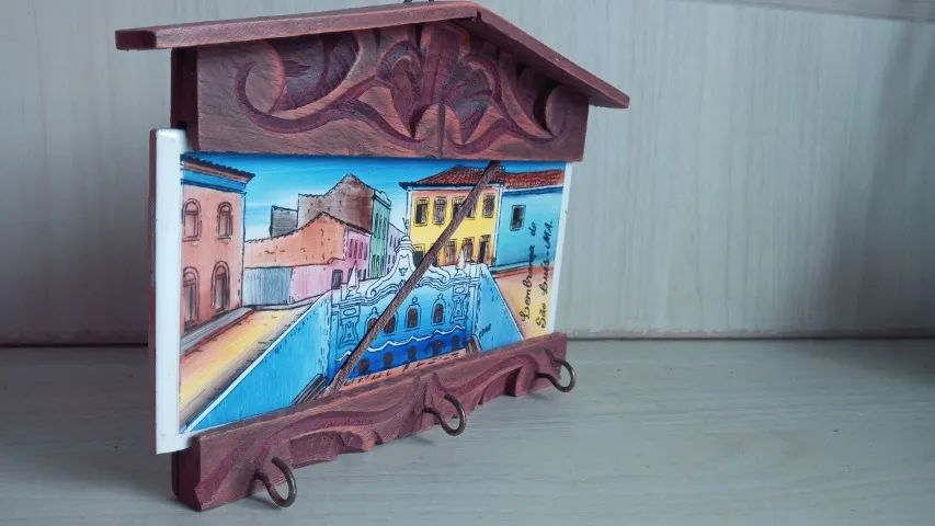 Porta Chaves  Rústico Quadro em Azulejo Madeira Maranhão perfeito.   - Foto 4
