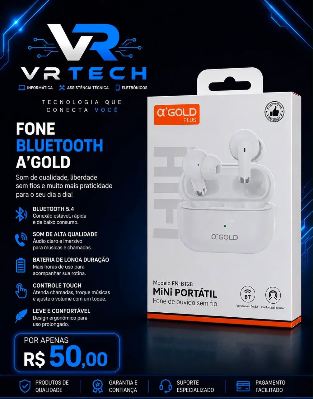 FONE BLUETOOTH A?GOLD PLUS - SOM DE QUALIDADE E SEM FIOS