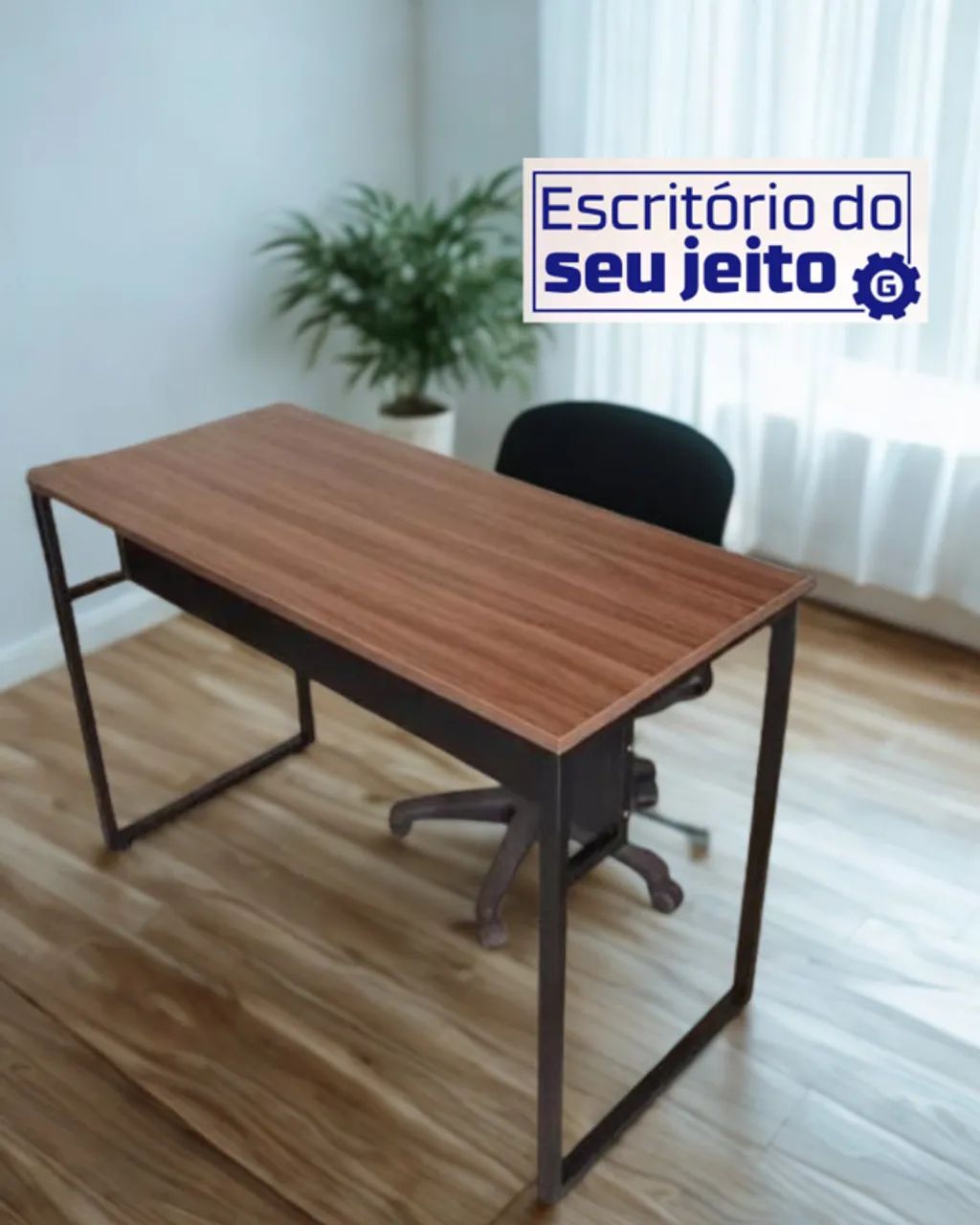 Escrivaninha Industrial 1,1m REFORÇADA Amadeirada NOVA Mesa Multiuso Notebook Escritório - Foto 2