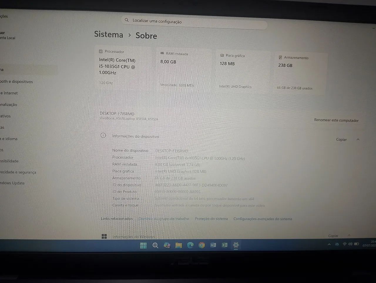 Notebook Asus I5 1035G1 8 GB RAM 250 GB SSD - Foto 4