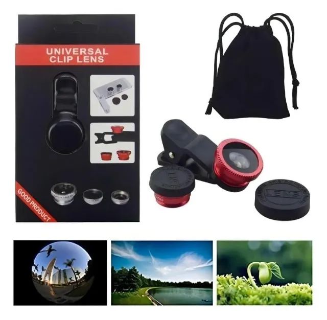 Kit Lente Para Celular Panorâmica 3 Em 1 Olho De Peixe - Macro - Grande Angular - Com Clip