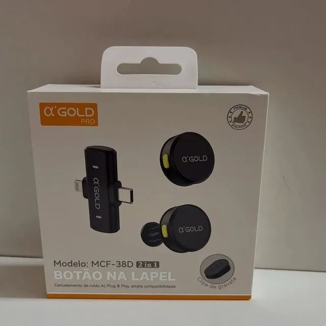 Microfone De Lapela Sem Fio Magnetico 2 Em 1 Lightning E Type-c AGOLD MCF-38D
