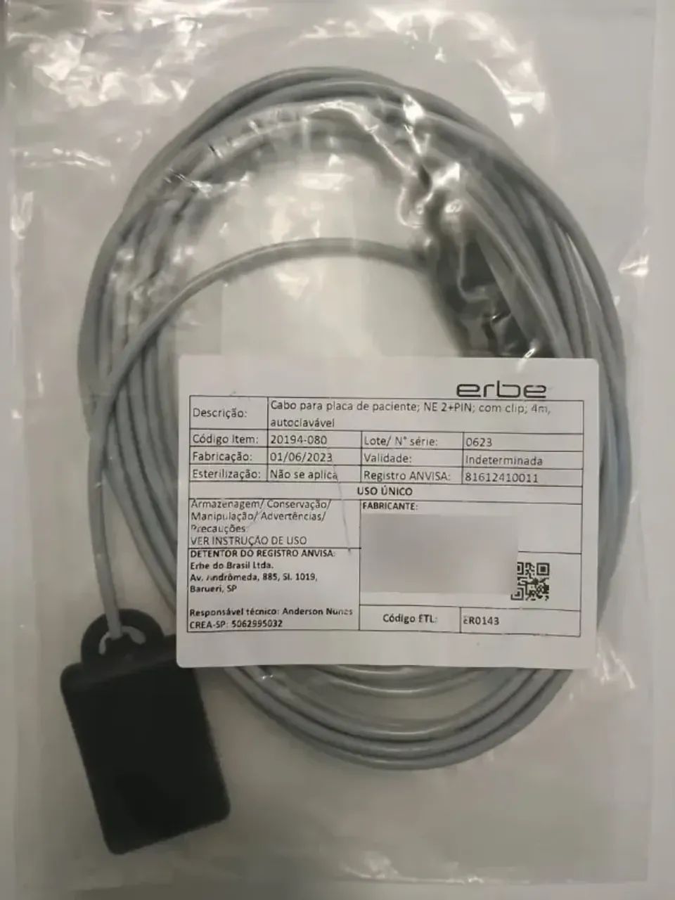 Cabo Para Placa Neutra Bisturi Eletrônico Erbe Vio / Icc 4m - Foto 3
