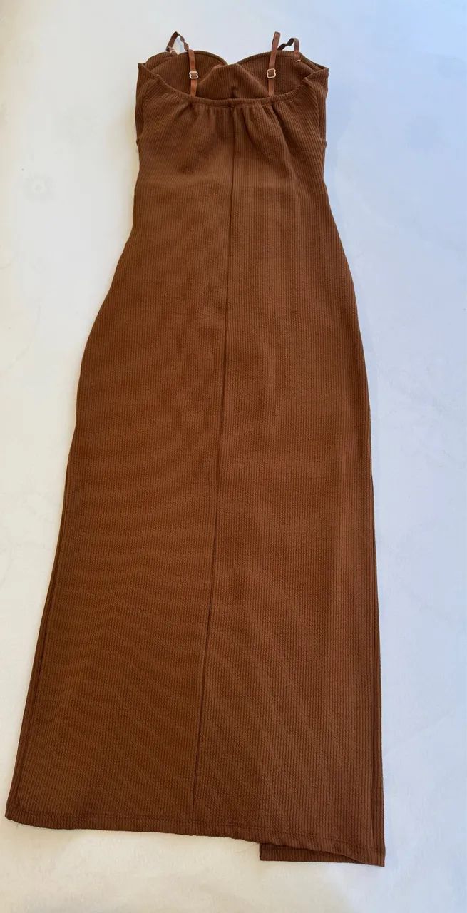 VESTIDO MIDI MARROM CAFÉ DRAPEADO  - Foto 4