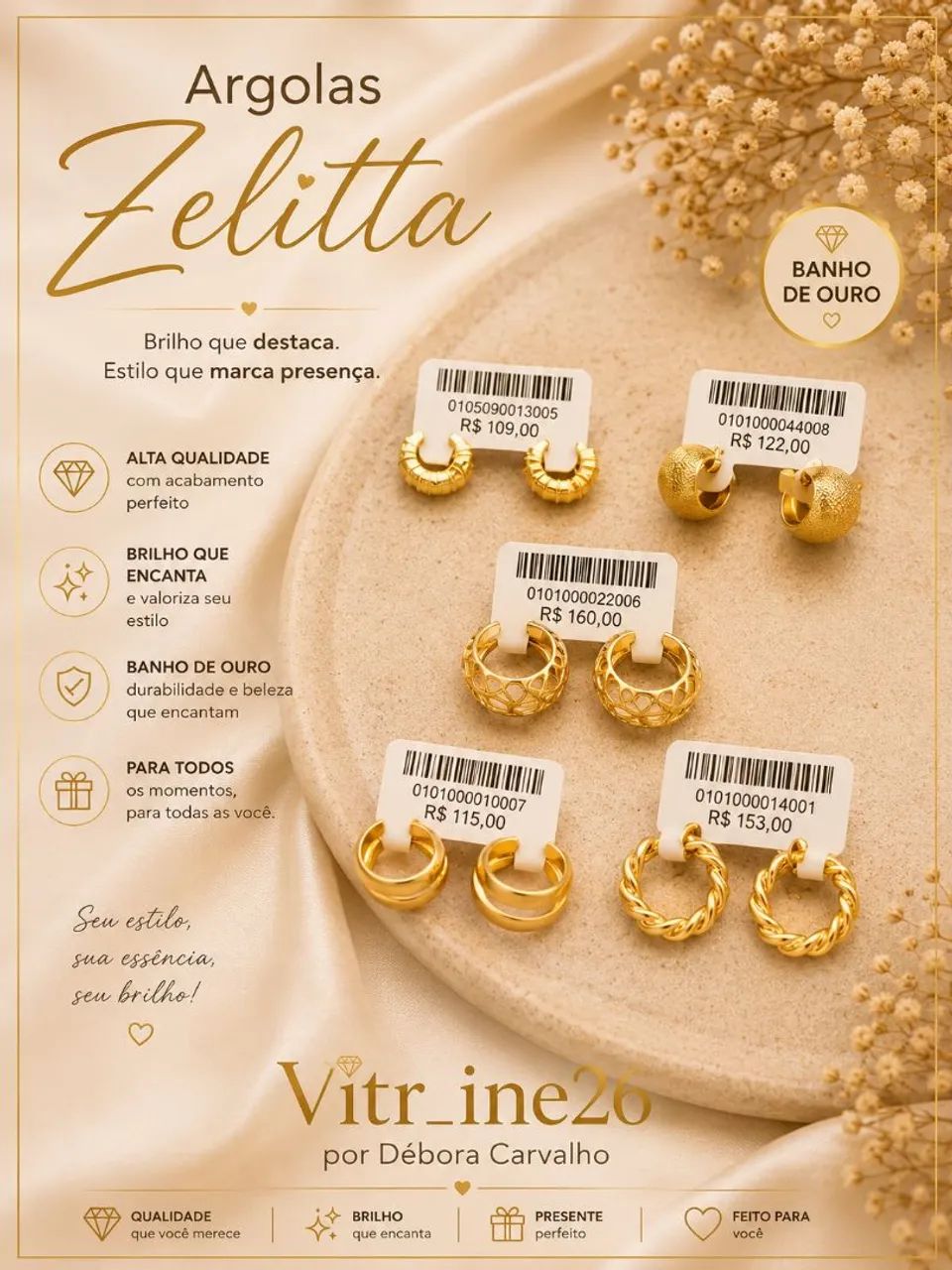 Argolas  e brincos Zelitta Semijoias - Lindas e Elegantes! - Foto 3