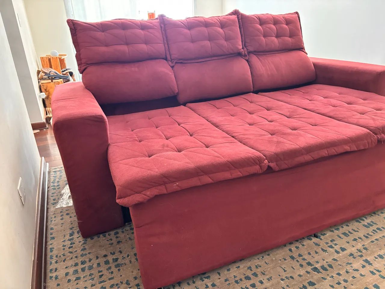 Sofá 3 Lugares Retrátil e Reclinável Cama Inbox Slim 2,00M Velusoft Vinho
