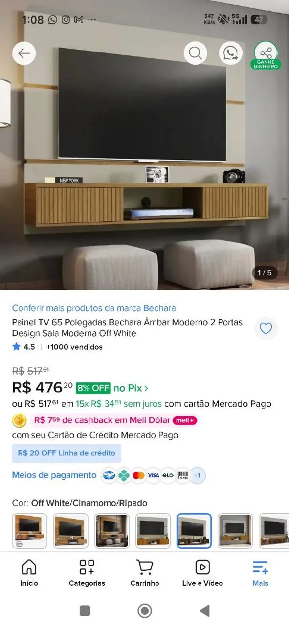 Painel TV 65 Polegadas Bechara Âmbar 2 Portas Off White(USADO) - Foto 3