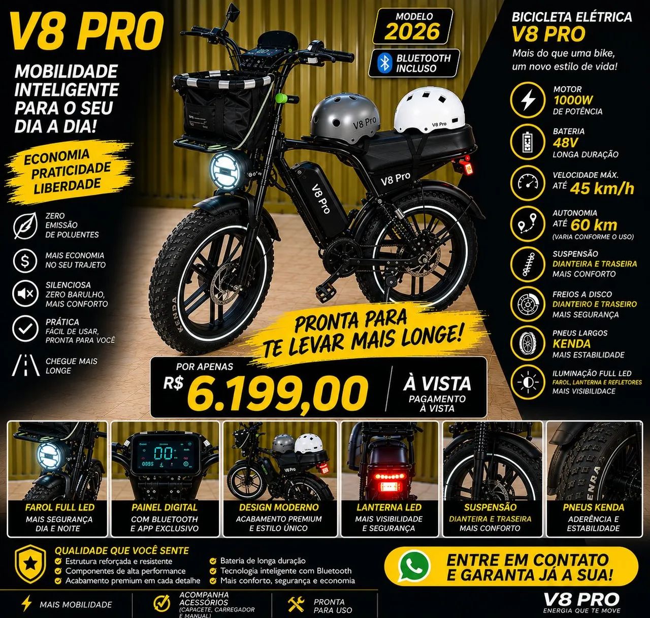 Bike eletrica v8 Pro Modelo 2026 Bluetooth 