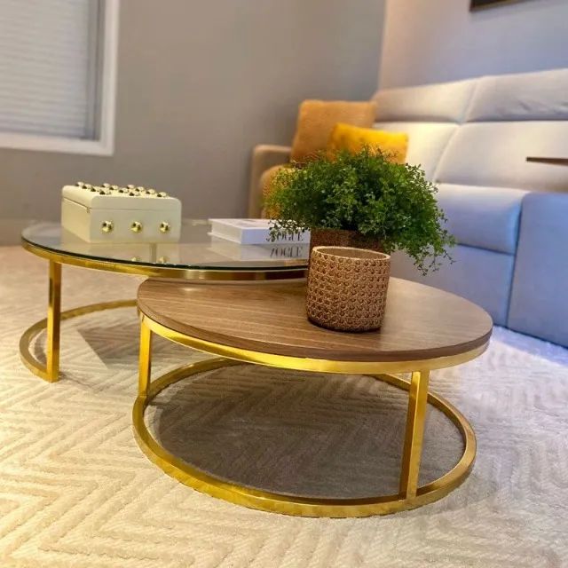 Conjunto Mesa de Centro Tampo de Vidro