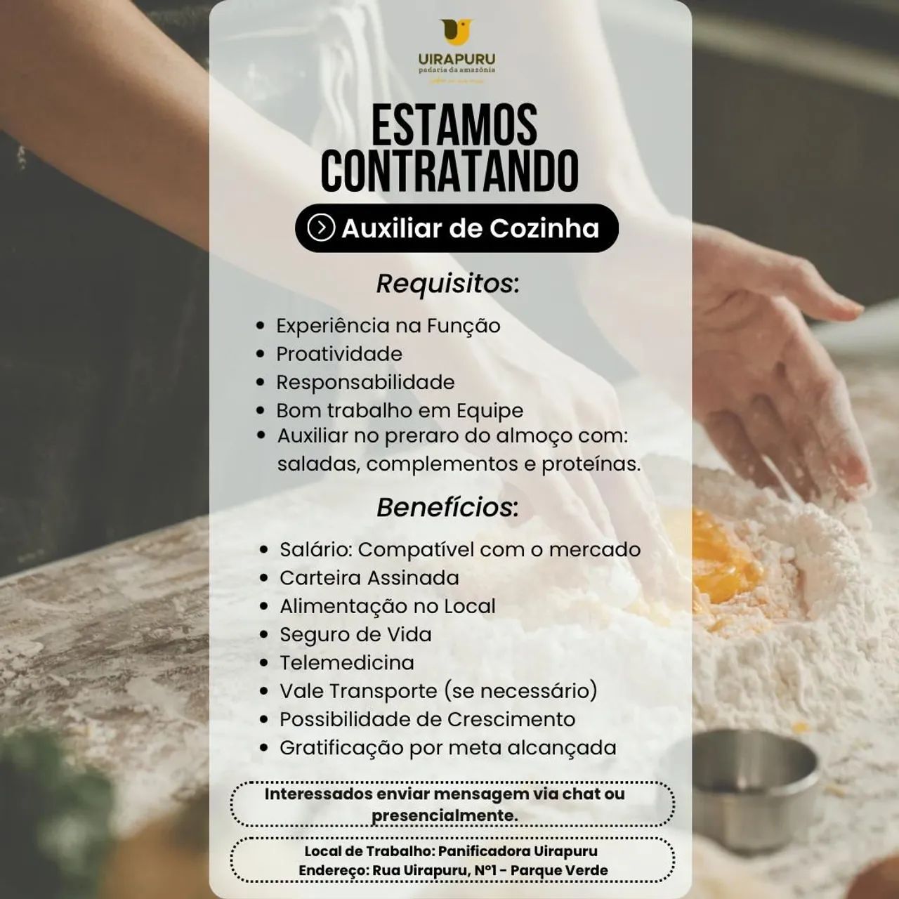 Vaga para Auxiliar de Cozinha 
