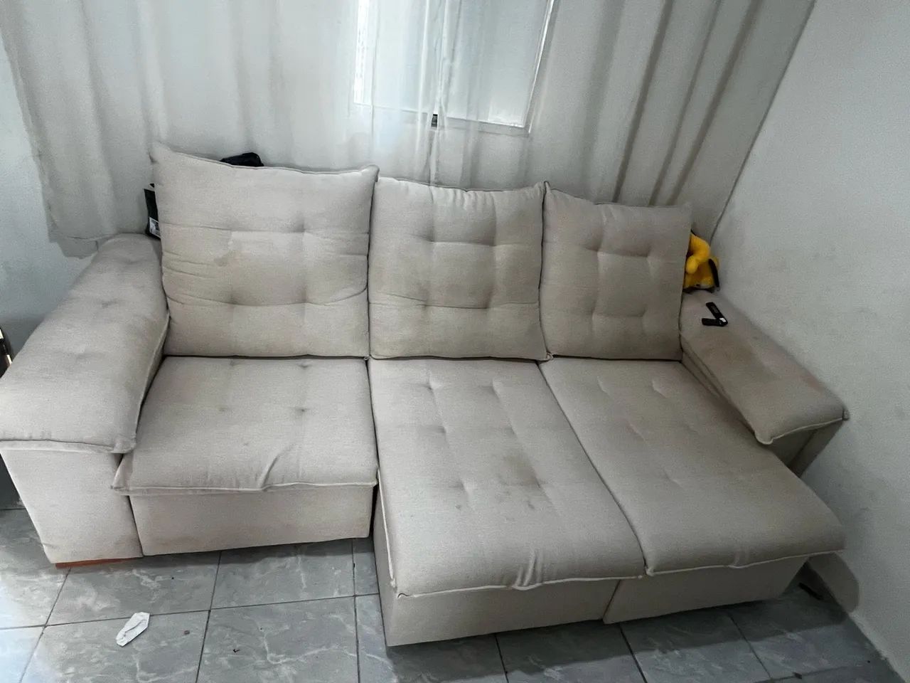 Sofá retrátil e reclinável linho marfim  - Foto 2
