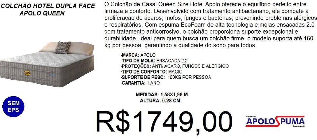 COLCHÃO - HOTEL - COMPRE HOJE E RECEBA EM ATÉ 72 HORAS 