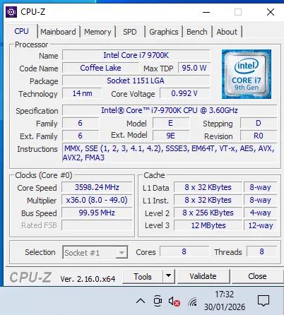 Processador Intel Core i7 9700K 4.9Ghz 8 Núcleos