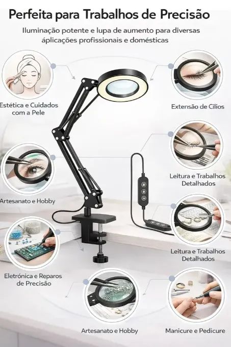 Luminaria Estética Lupa 8x Ringlight Led Articulada Preto - Foto 5