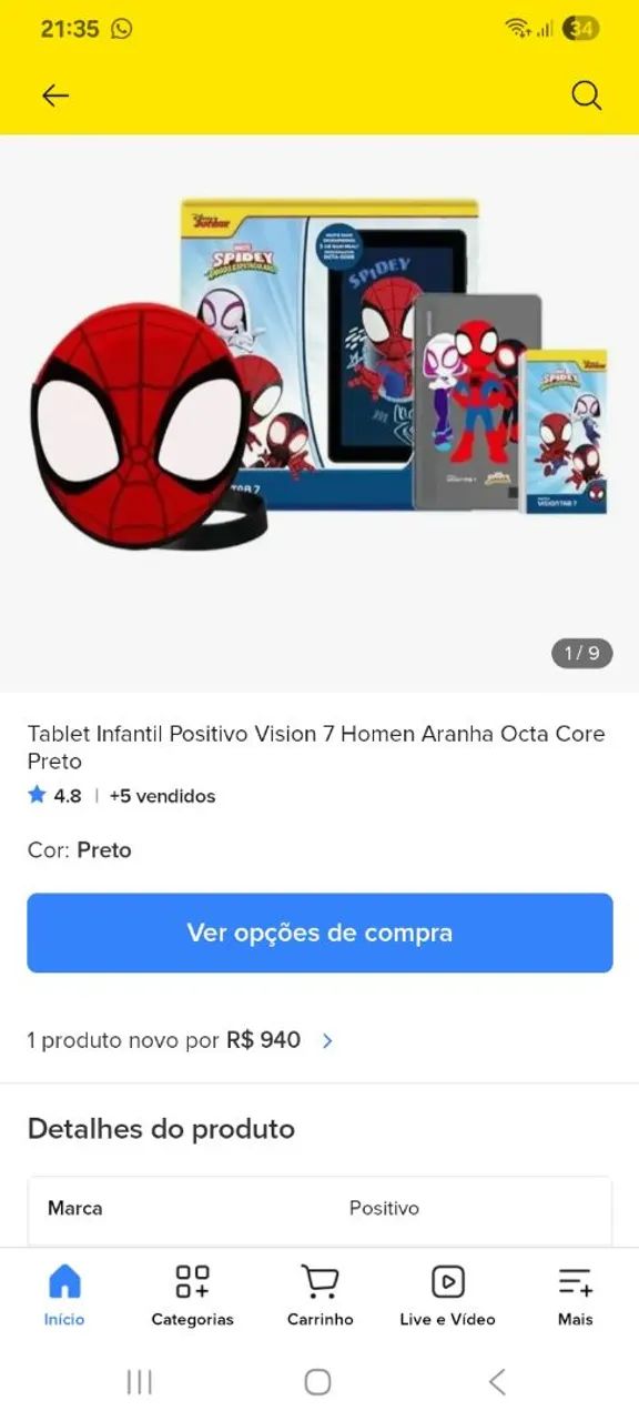 Vendo tablet positivo vision 7 homem-aranha 