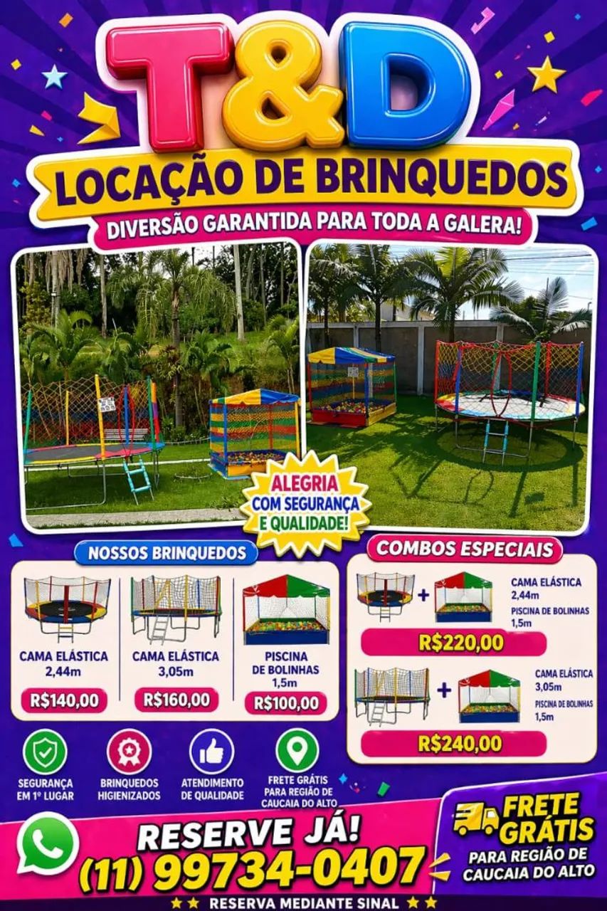 Locação de cama elástica e piscina de bolinha 