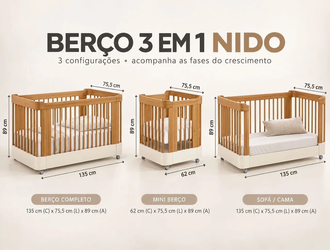 Berço evolutivo 3 em 1 Nido - Foto 2