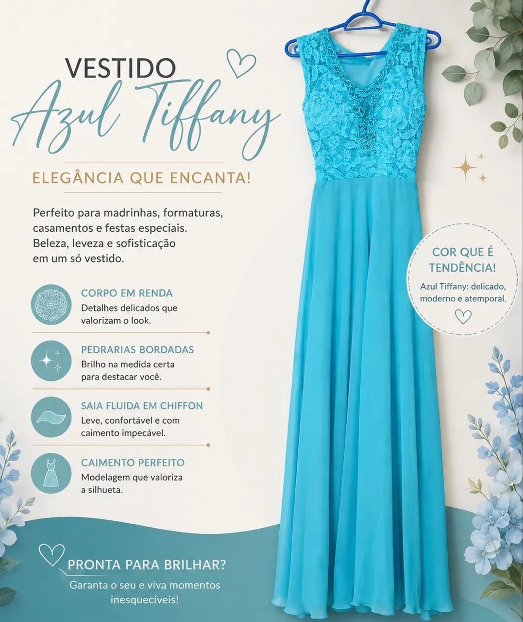 Vestido longo azul elegante