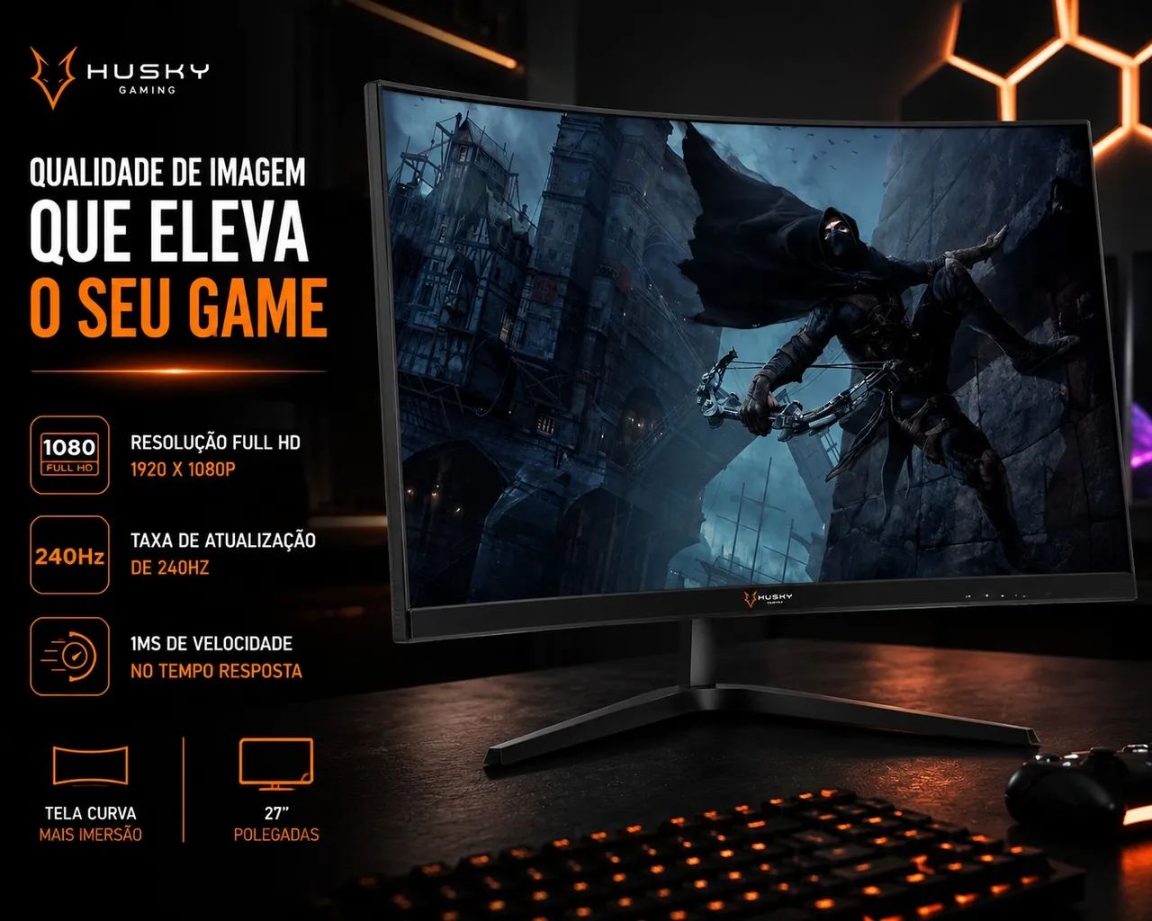 Monitor husky gamer 27 polegadas 240hz 1ms tela curva  - Foto 3